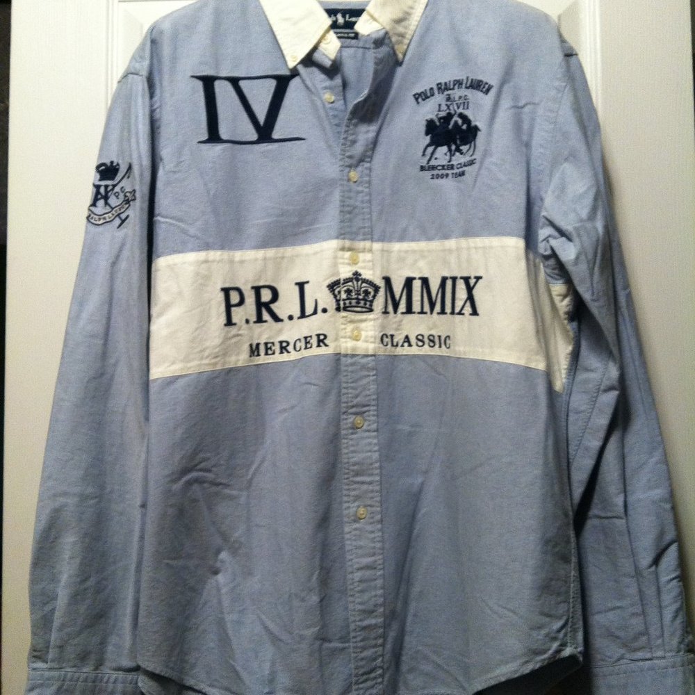 POLO RALPH LAUREN MENS PRE-OWNED BLUE COTTON LONG SLEEVE CASUAL SHIRT SIZE: XL